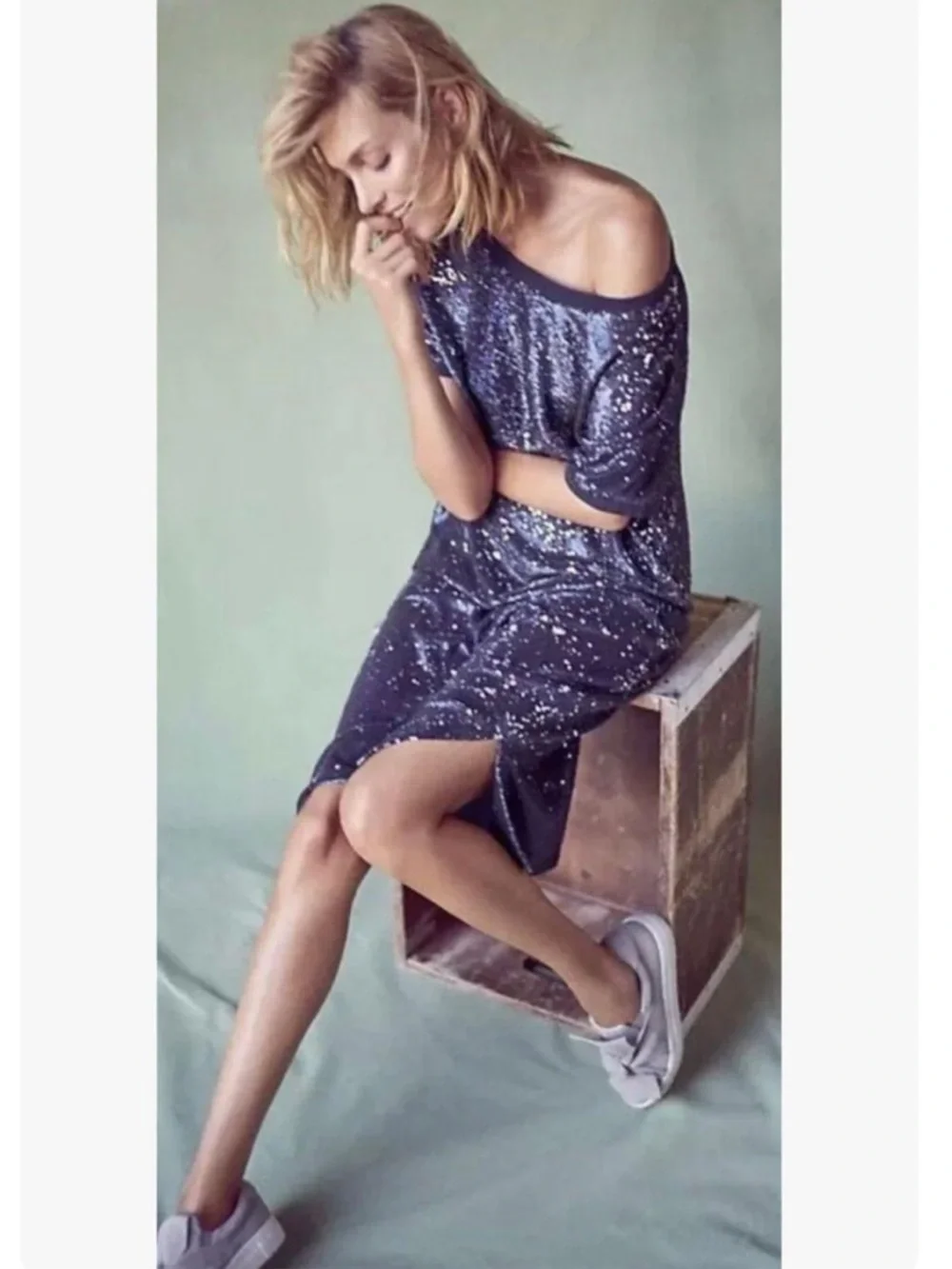 Anthropologie Moulinette Soeurs Interstellar Blue Sequin Party Dress Medium